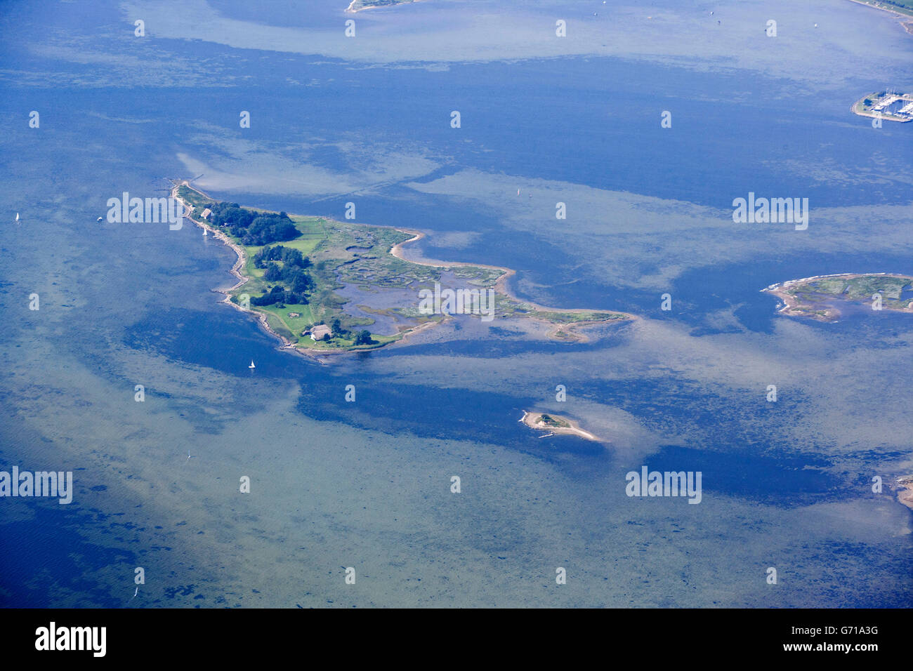 Kleine Insel Warder in der Nähe von Lemkenhafen, Westerbergen, Fehmarn, Schleswig-Holstein, Deutschland Stockfoto