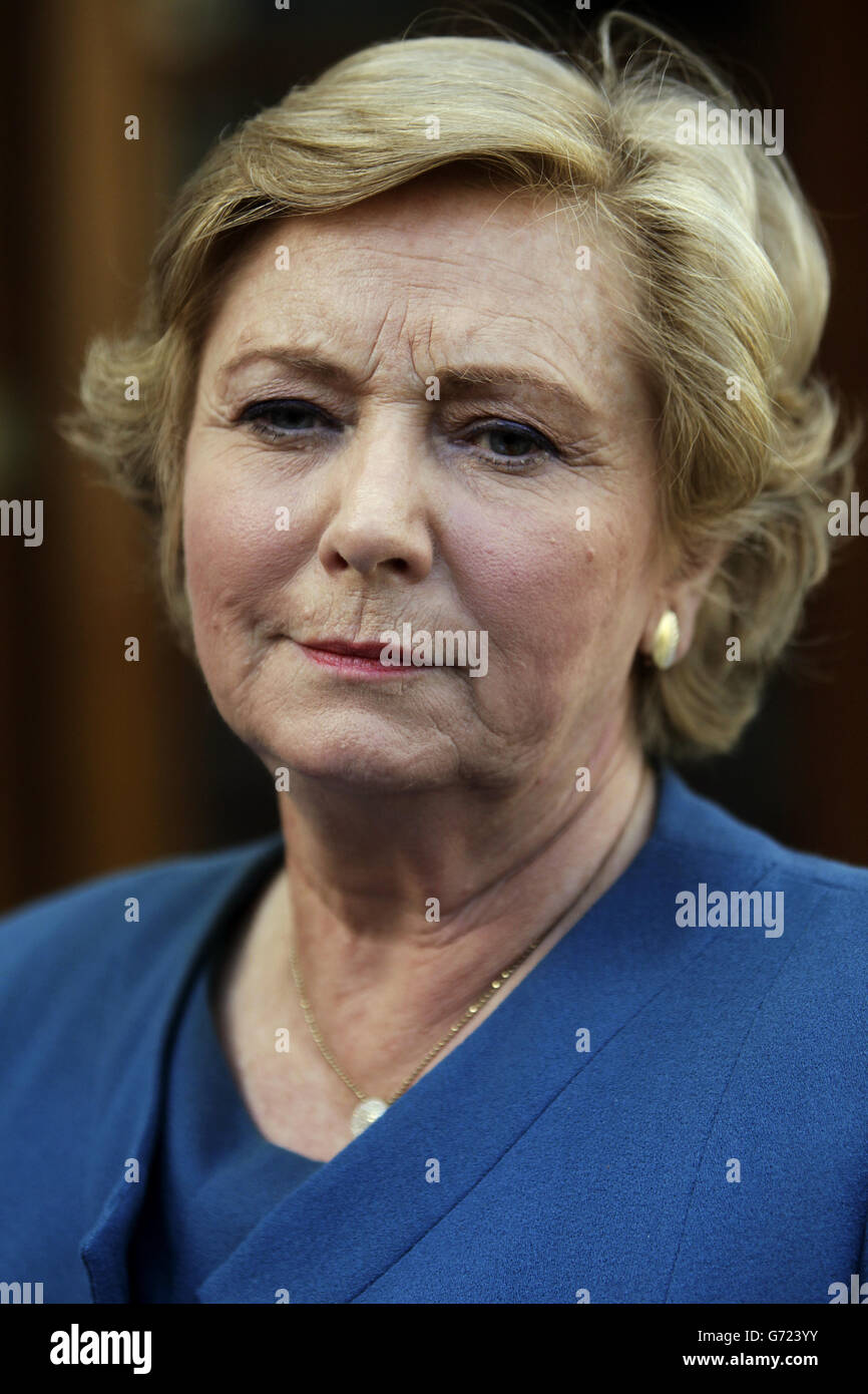 Die neu ernannte Justizministerin Frances Fitzgerald spricht vor den Medien in Regierungsgebäuden in Dublin. Stockfoto