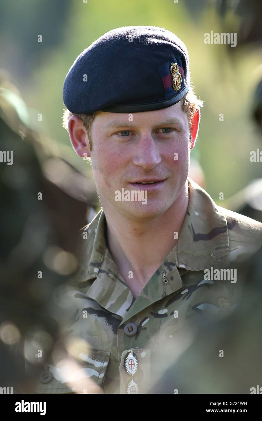 Prinz Harry trifft auf Truppen der estnischen Armee bei einer Militärübung in Sangaste am zweiten Tag seiner Reise nach Estland. Stockfoto