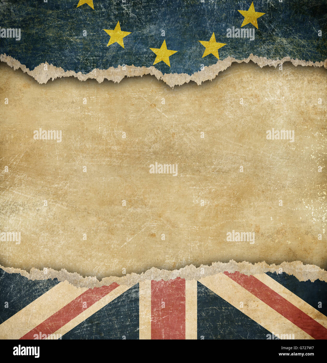 Brexit - Europäische Union und Great Britain Flags auf Karton Stockfoto