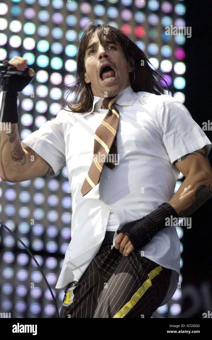 Anthony Keidis von den Red Hot Chili Peppers tritt auf der Bühne im Hyde Park im Zentrum von London auf. Stockfoto