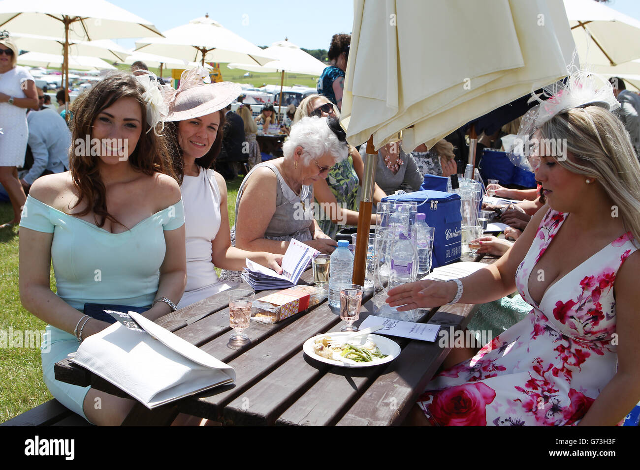 Pferderennen Sie - Investec Ladies Day 2014 - Epsom Downs Racecourse Stockfoto