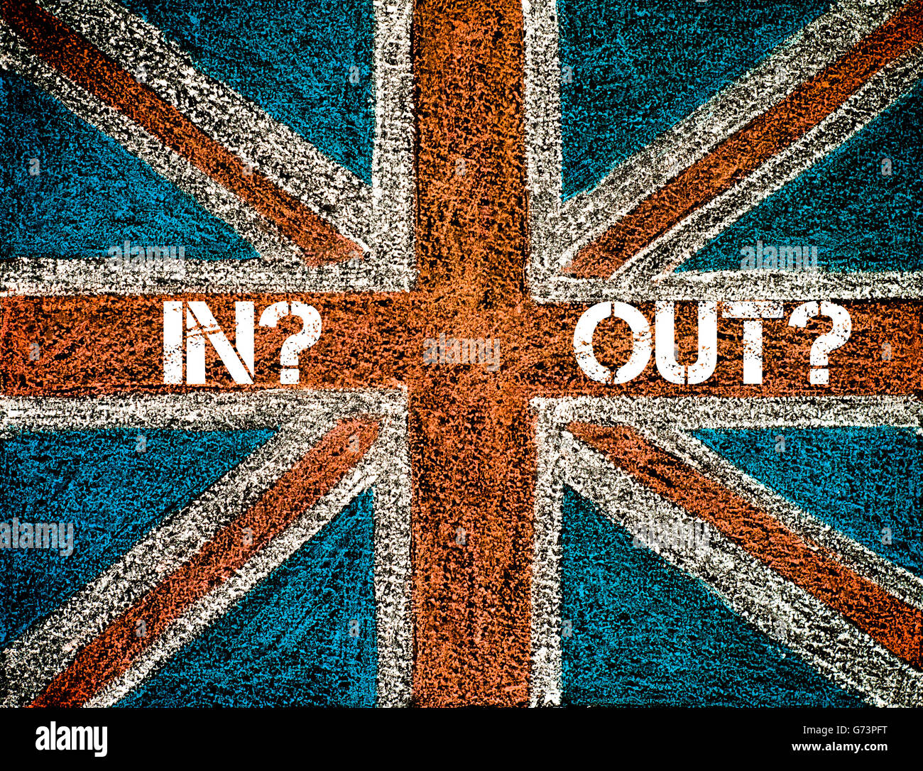 BREXIT Konzept über britischen Union Jack flag, IN versus Botschaft Stockfoto