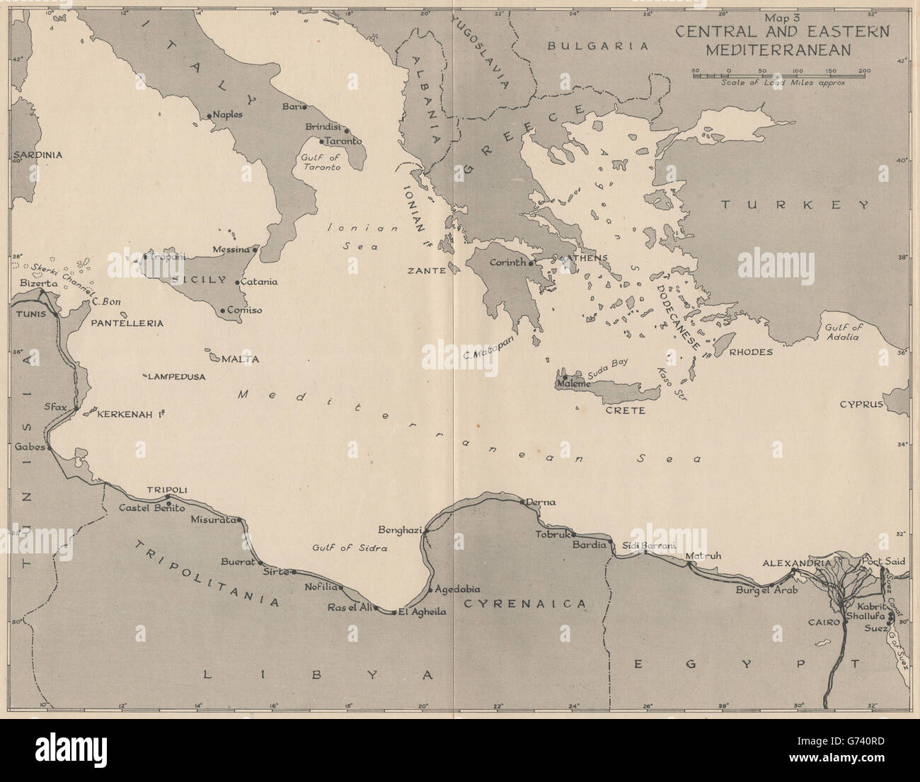 WW2 NORDAFRIKA KAMPAGNE 1941. Zentralen und östlichen Mittelmeerraum, 1956 Karte Stockfoto