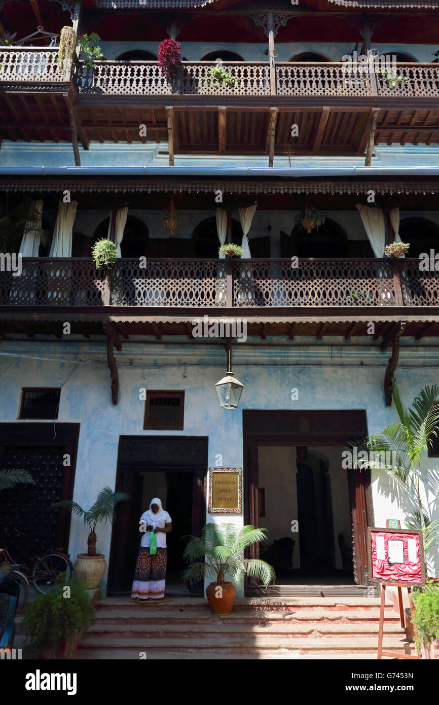 Balkon, Hotel, Haus, Stone Town, Sanzibar, Tansania, Afrika Stockfoto