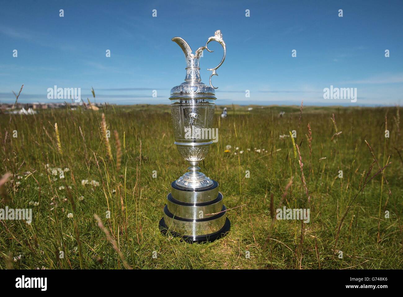 Der Claret Krug während eines Fotoalles, um bekannt zu geben, dass Royal Portrush wieder an der Rota teilnehmen wird, um die Open Championship auf dem Royal Portrush Course in Portrush auszurichten. Stockfoto