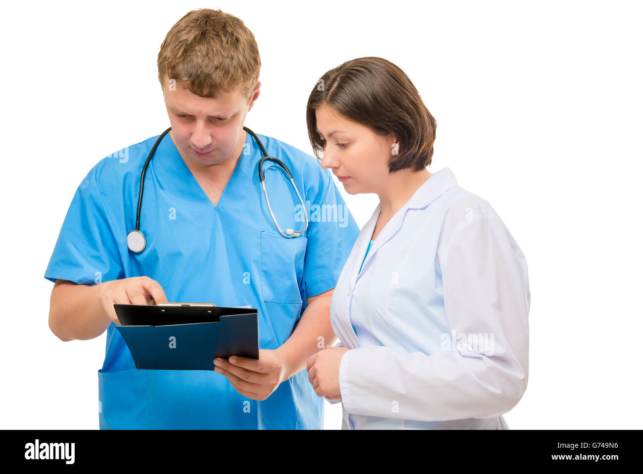 zwei Ärzte, die die Ergebnisse der Umfrage isoliert zu studieren Stockfoto