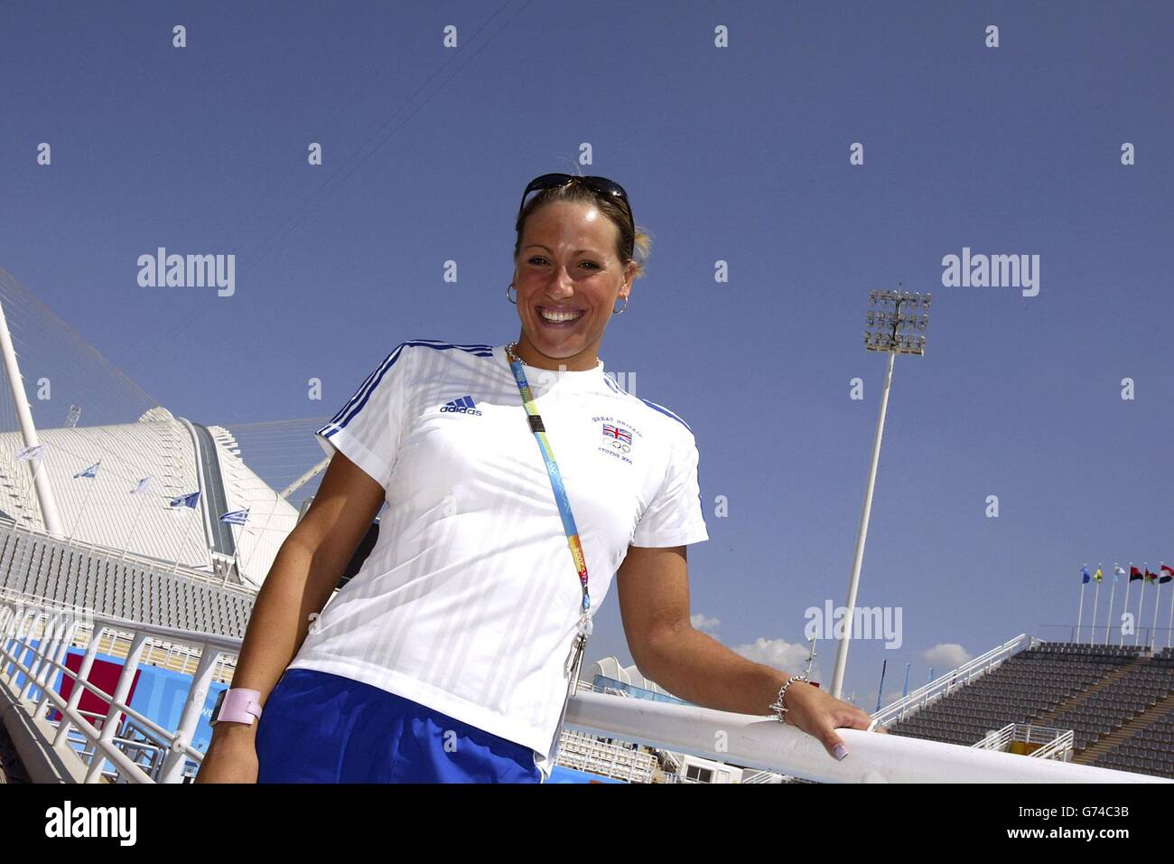 Olympische Spiele 2004 In Griechenland. Die britische Schwimmerin Sarah Price aus Loughborough im Olympic Aquatic Center in Athen, Griechenland. Stockfoto