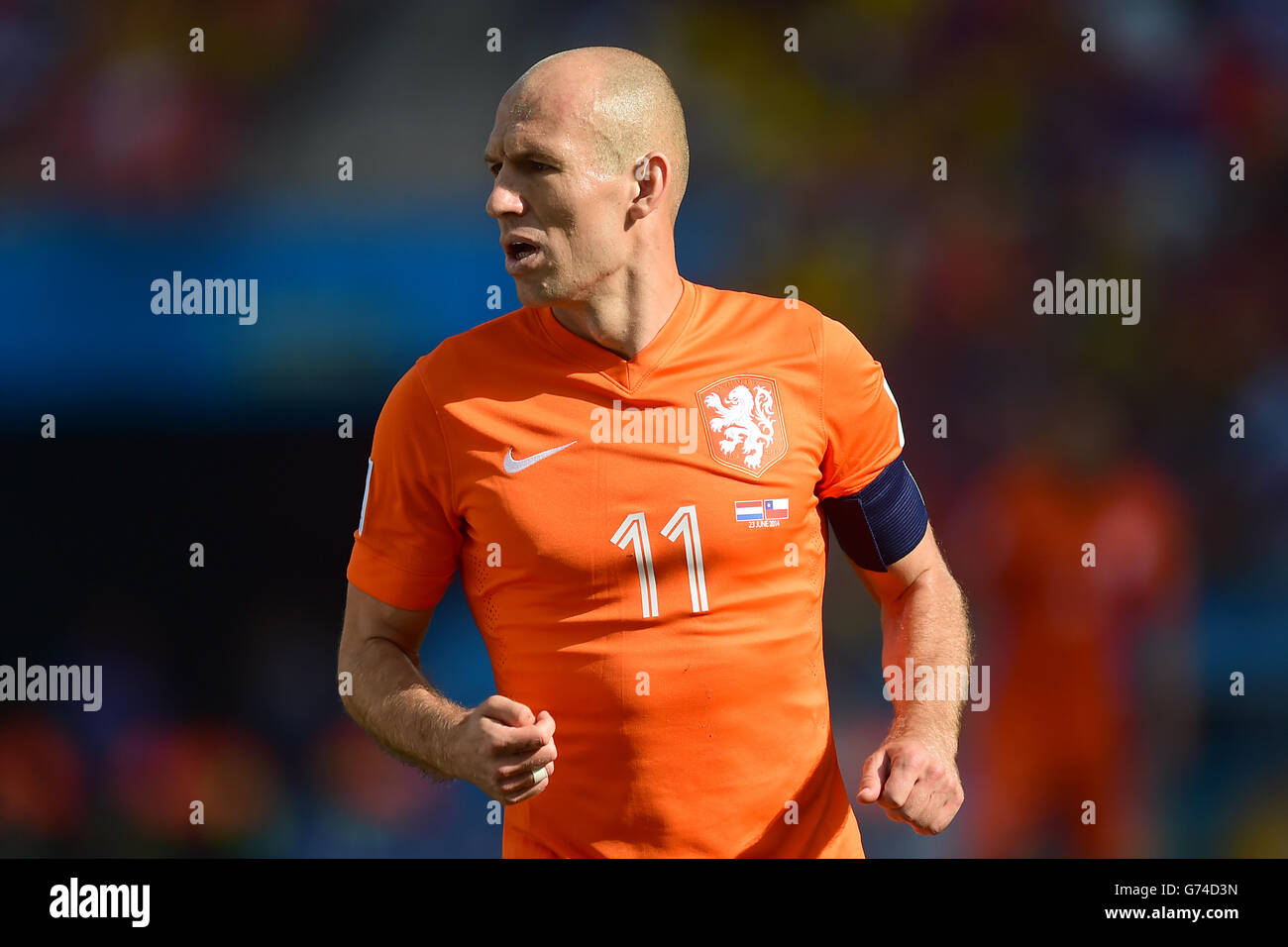 Fußball - FIFA Fußball-Weltmeisterschaft 2014 - Gruppe B - Niederlande - Chile - Arena Corinthians. Arjen Robben in den Niederlanden in Aktion Stockfoto