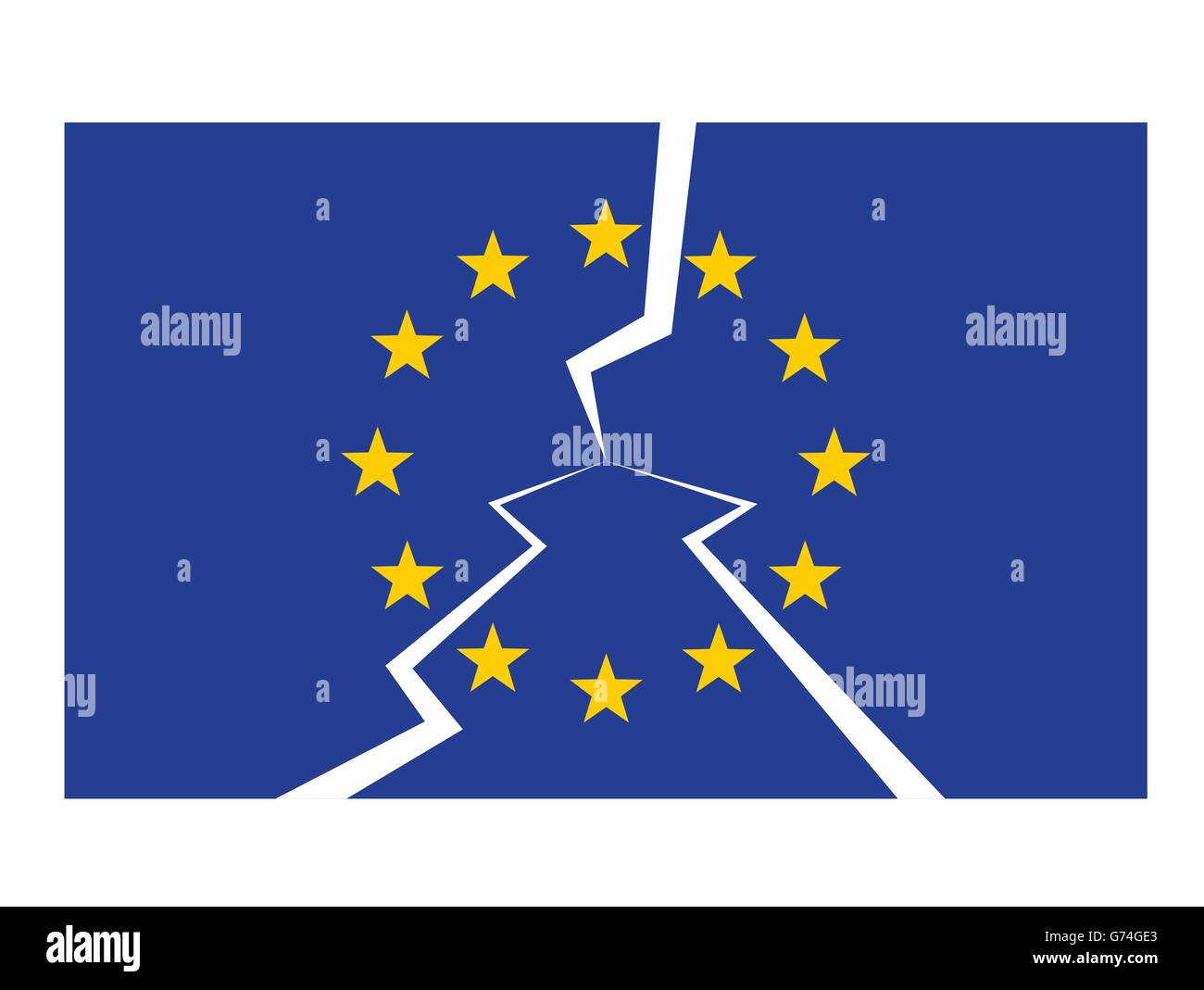 Flagge der Europäischen Union als Eu-Zerfall-Krise-Konzept-Vektor-Illustration geknackt Stock Vektor