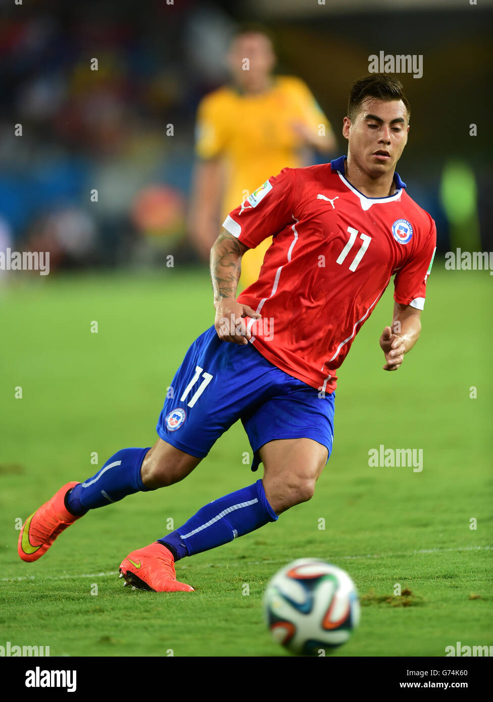 Fußball - FIFA Fußball-Weltmeisterschaft 2014 - Gruppe B - Chile gegen Australien - Arena Pantanal. Eduardo Vargas, Chile Stockfoto