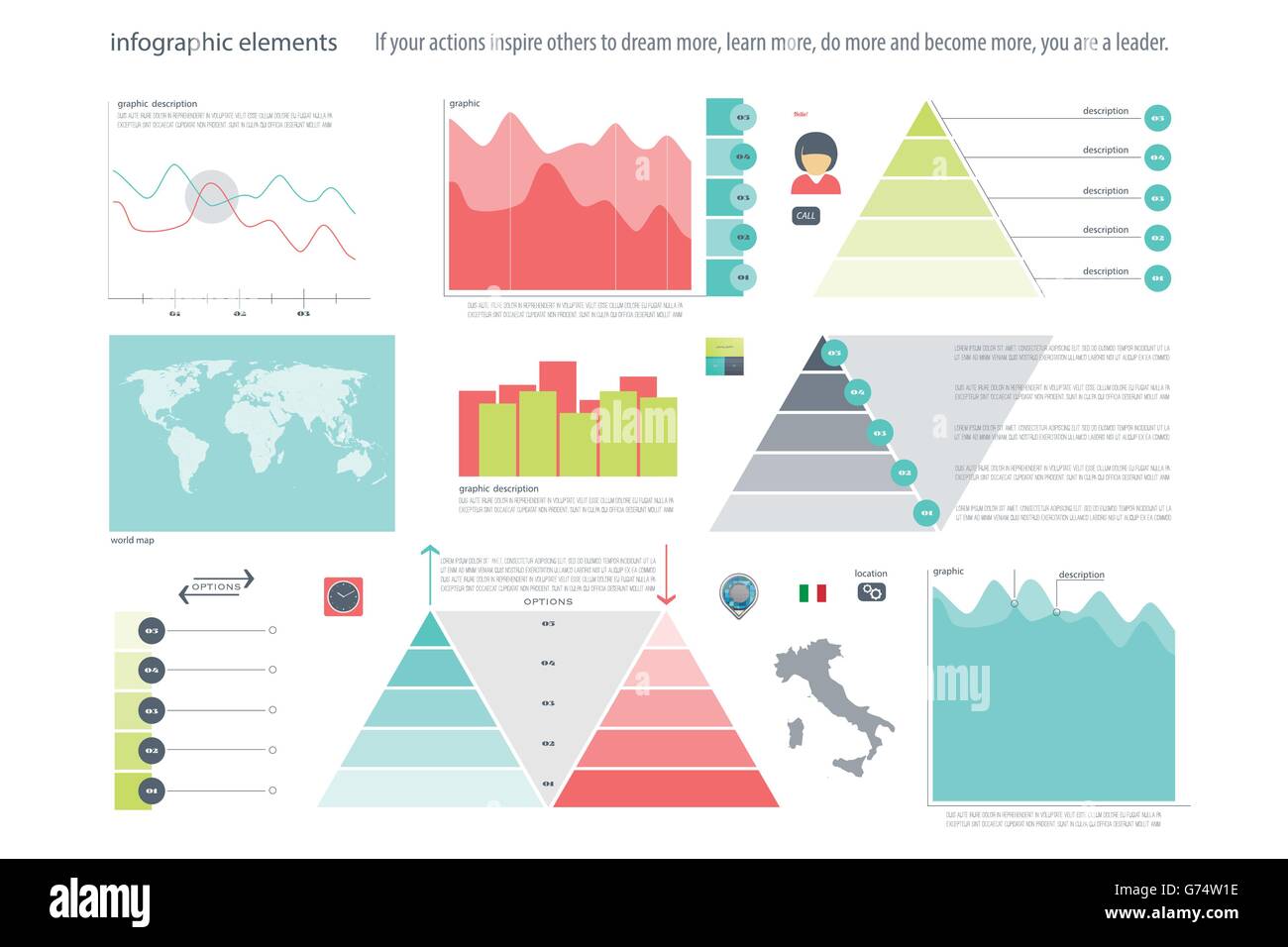 Satz von Infografik Elemente isoliert auf weißem Hintergrund. Vektor Timeline und Option Grafik-Symbol. Pyramid Info grafische Symbole. f Stock Vektor