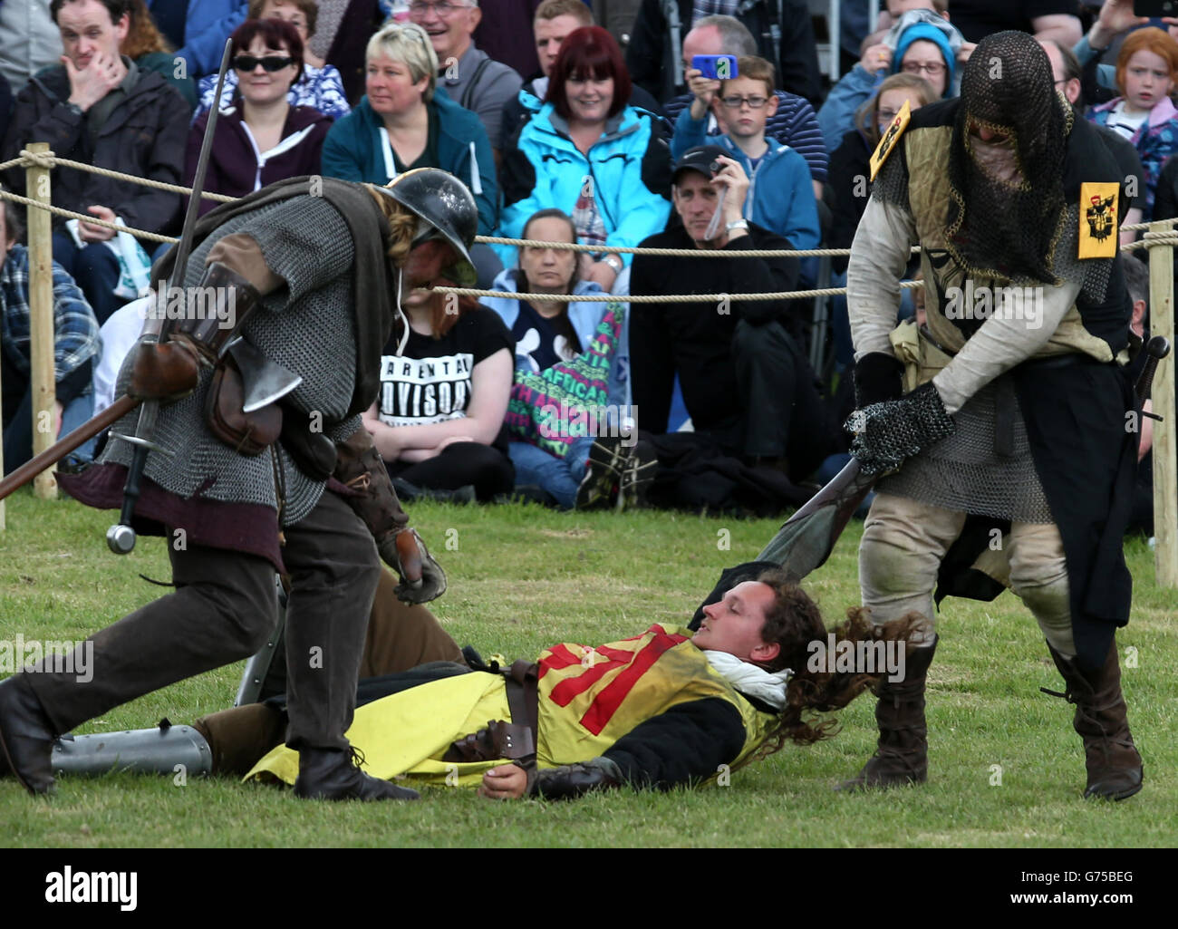 Die Schlacht von Bannockburn Nachinszenierung Performance beim Bannockburn Live Event in Bannockburn, das den 700. Jahrestag der Schlacht feiert. Stockfoto