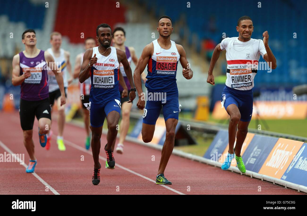 Michael Rimmer (rechts) gewinnt die Männer 800m während der Sainsbury's British Championships im Alexander Stadium, Birmingham. Stockfoto
