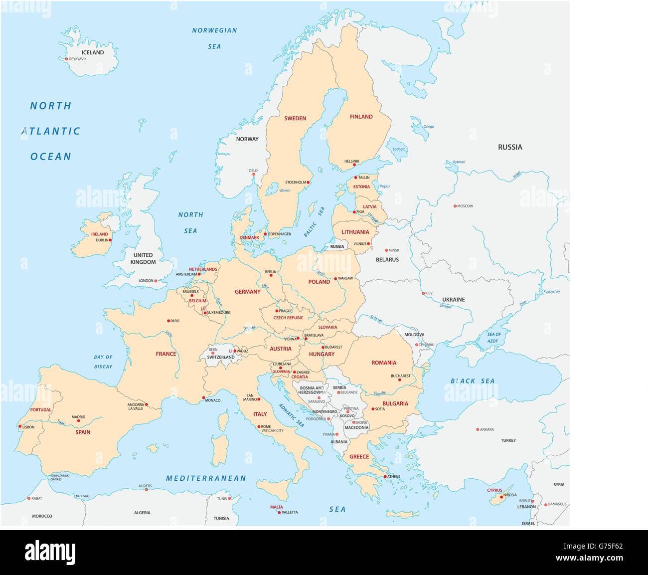 Mitgliedstaaten der Europäischen Union Karte ohne Vereinigtes Königreich Stock Vektor