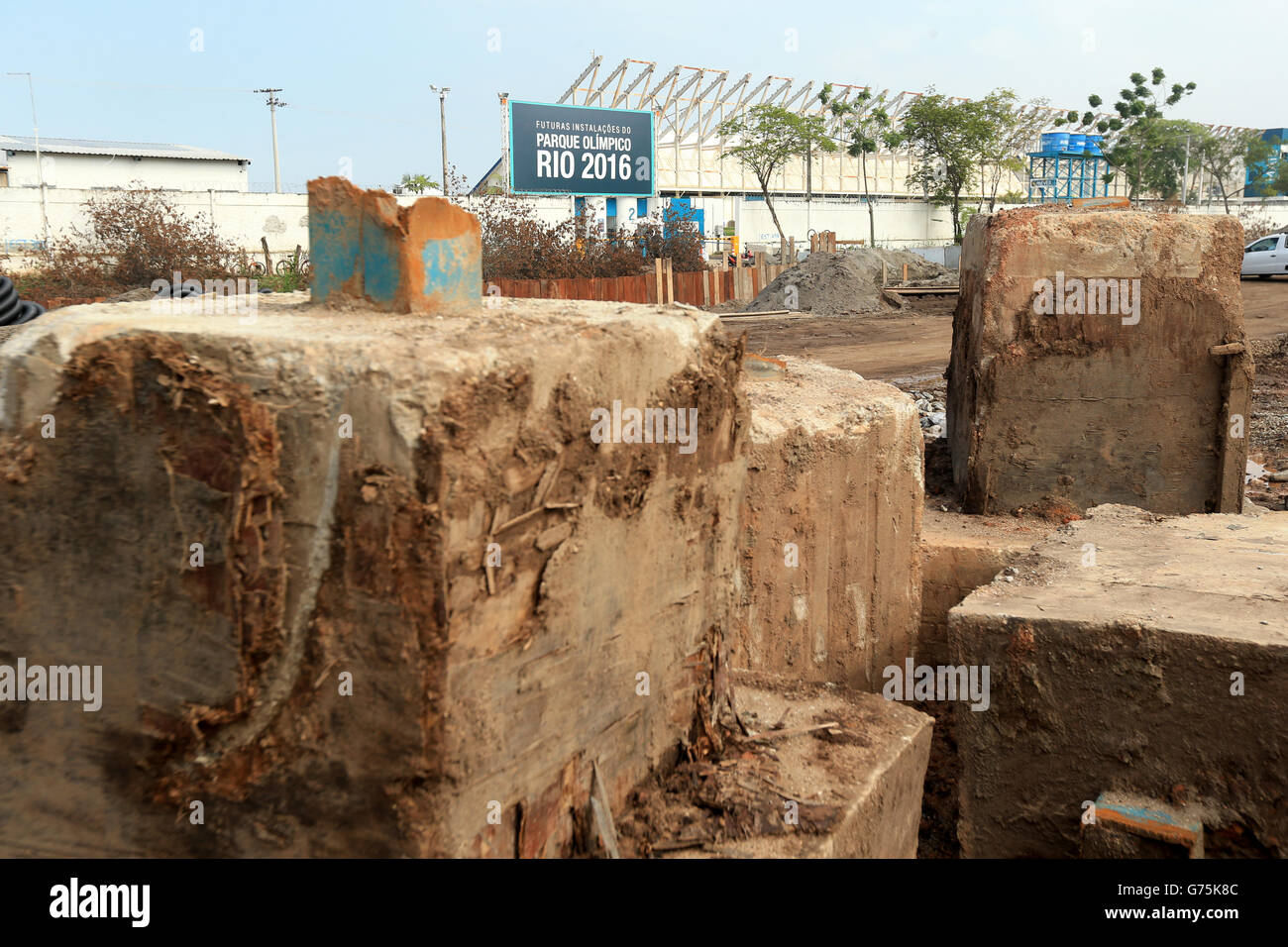 Olympische Spiele - Rio 2016 Olympische Spiele - Vorbereitungen für den Olympiapark - Rio de Janeiro. Olympische Austragungsorte für die Spiele von Rio 2016 im Bau Stockfoto