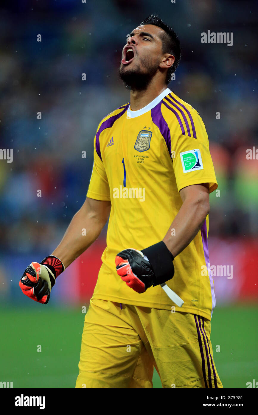 Argentiniens Sergio Romero feiert am Ende des Spiels Stockfoto