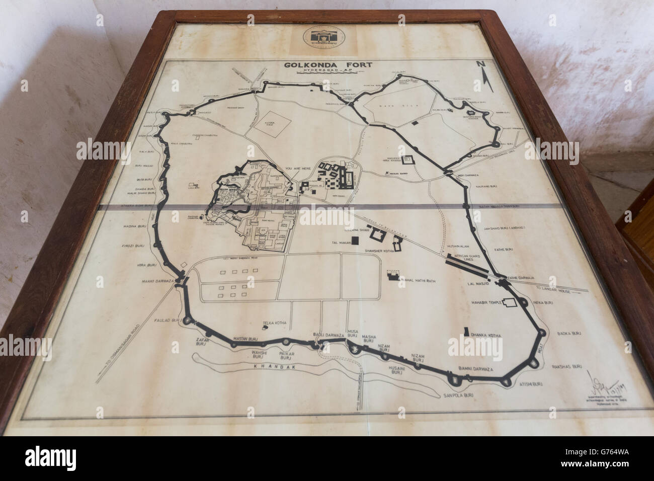 Karte von Golconda Fort Stockfoto