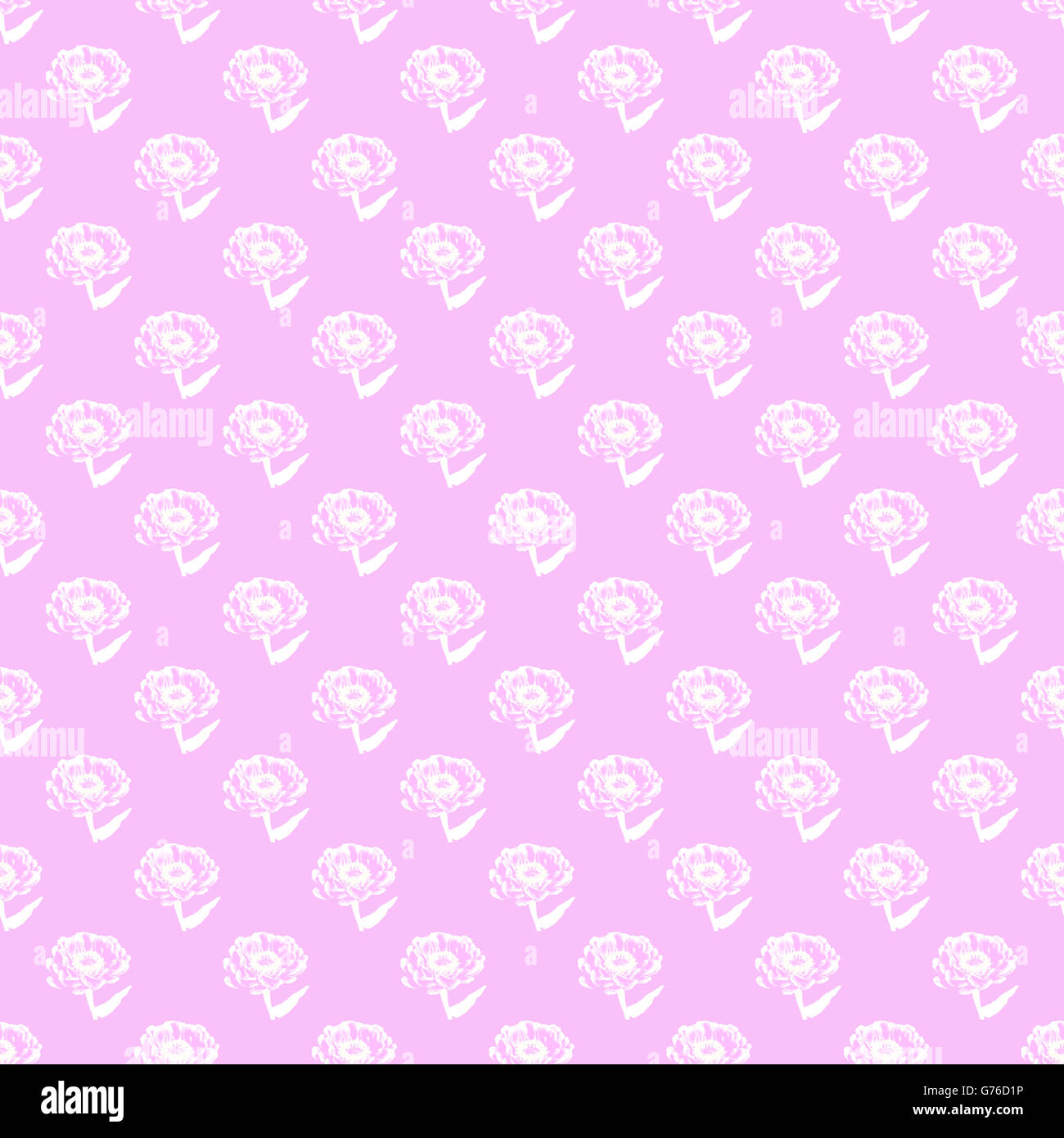 Nahtlos gekachelte Wiederholungsmuster von zarten weißen Blüten vor rosa Hintergrund Stockfoto