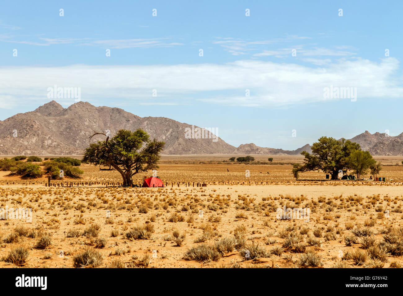 Rot neigen dazu, in Afrika, Namibia camping. Stockfoto