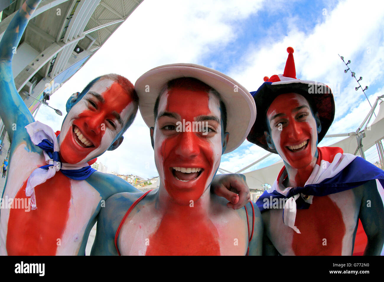 Costa Rica Fans vor der Arena Fonte Nova Anstoß Stockfoto