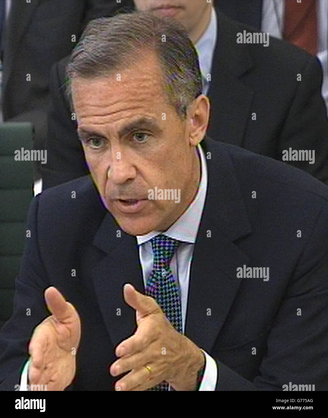 Der Gouverneur der Bank of England, Mark Carney, gibt dem Treasury Select Committee im Unterhaus, London, Beweise. Stockfoto
