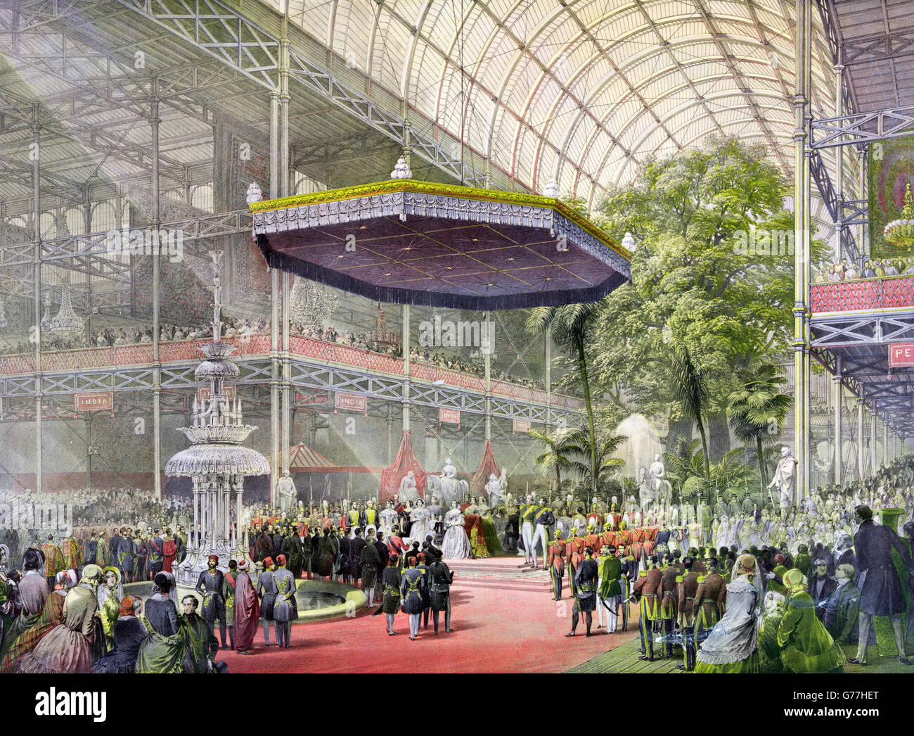 Weltausstellung 1851. Die Zustand-Öffnung von The Great Exhibition von 1851 von Königin Victoria und Prinz Albert, Crystal Palace, London, UK. Stockfoto