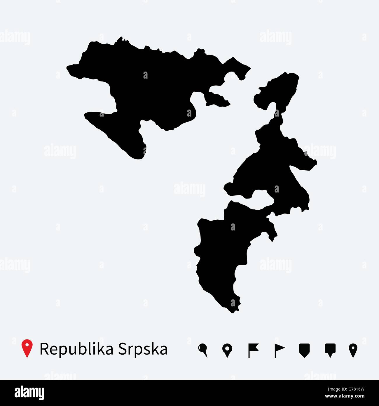 Hoch detaillierte Vektorkarte von Republika Srpska mit Stiften. Stock Vektor
