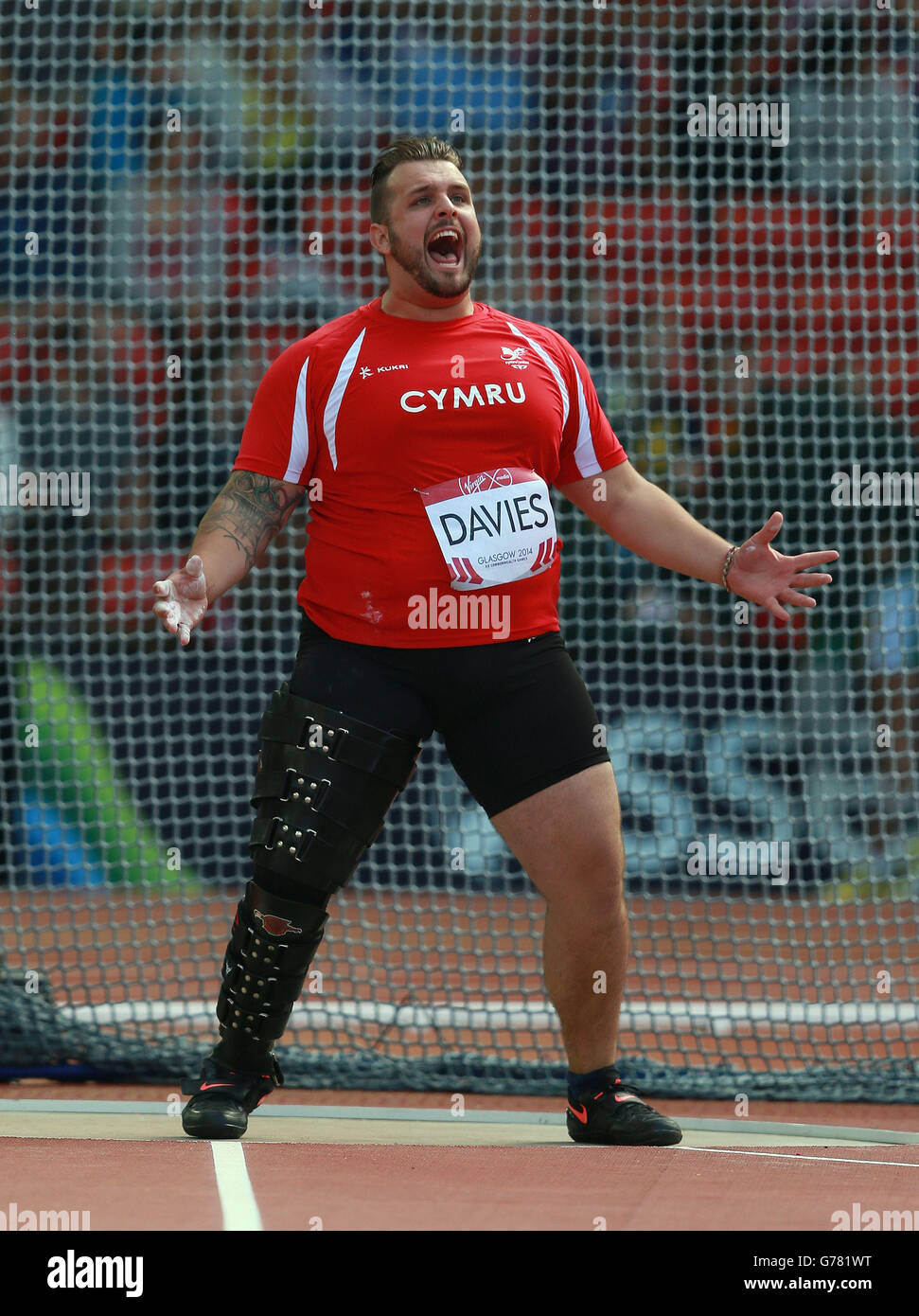 Wales' Amed Davies während des Men's para-Sport Discus F42/F44 Wettbewerbs im Hampden Park, während der Commonwealth Games 2014 in Glasgow. Stockfoto