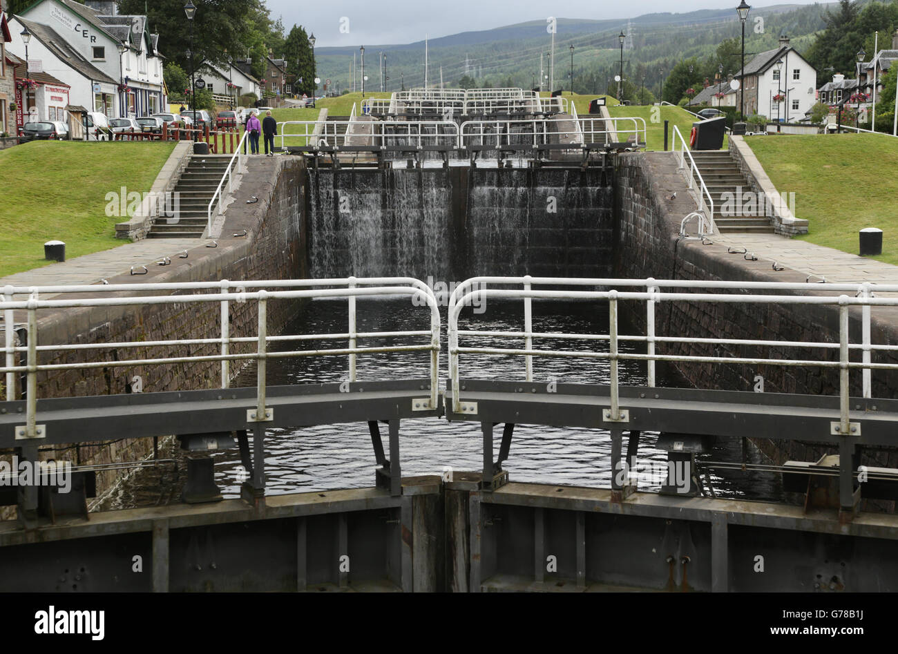 Schleusen auf dem Caledonian Canal in Fort Augustus, in den Highlands von Schottland. DRÜCKEN Sie VERBANDSFOTO. Bilddatum: Montag, 14. Juli 2014. Bildnachweis sollte lauten: Yui Mok/PA Wire Stockfoto