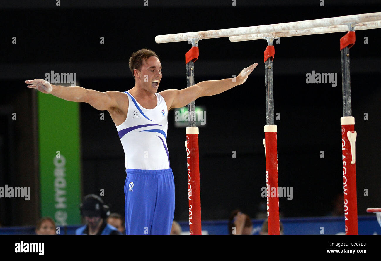 Schottlands Daniel Keatings während der Herren-Rundum-Gymnastik, wo er die Silbermedaille beim SSE Hydro gewann, während der Commonwealth Games 2014 in Glasgow. Stockfoto