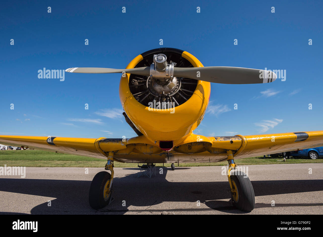 de Havilland Chipmunk DHC 1 Flügel über Springbank, Springbank Airshow, Alberta, Kanada Stockfoto