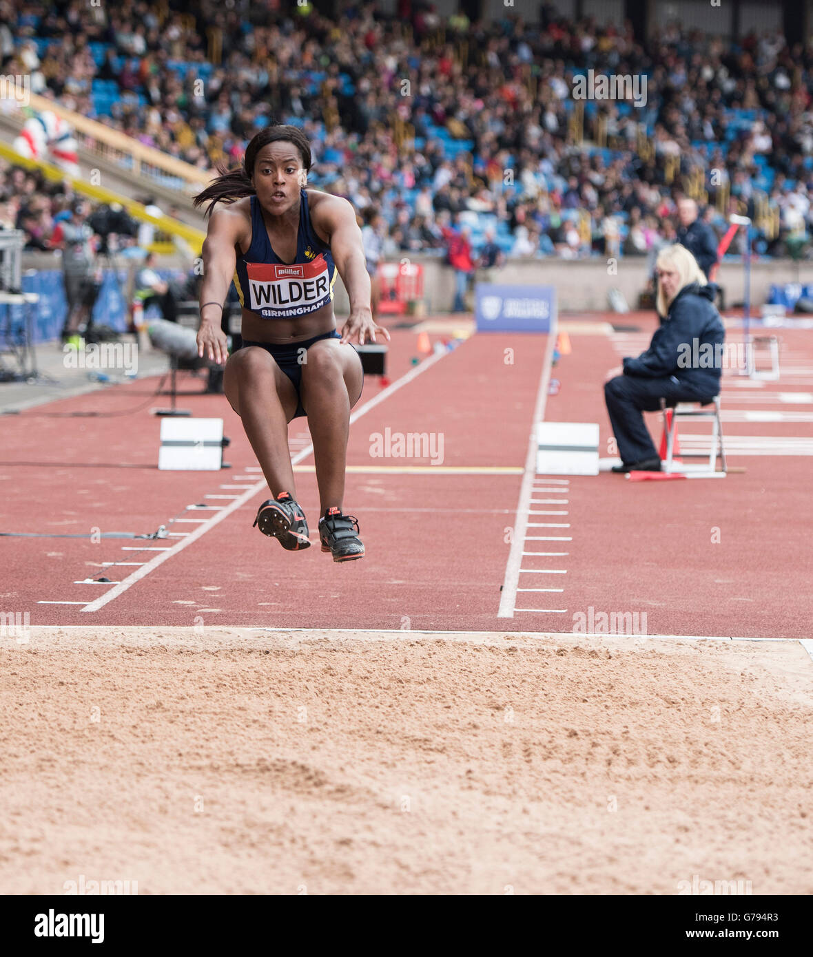Alexander-Stadion, Birmingham, UK. 25. Juni 2016. Der britischen Leichtathletik-Weltmeisterschaft 2016. Allison Wilder konkurriert in der Womens Triple Jump Finale bei der britischen Leichtathletik-Weltmeisterschaft in Birmingham. Bildnachweis: Aktion Plus Sport/Alamy Live-Nachrichten Stockfoto