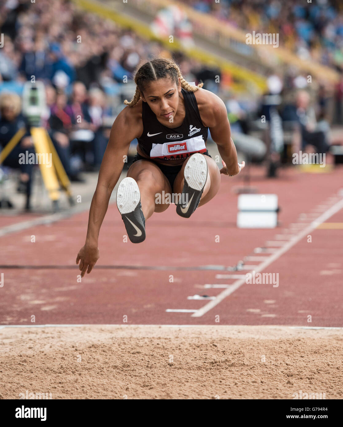 Alexander-Stadion, Birmingham, UK. 25. Juni 2016. Der britischen Leichtathletik-Weltmeisterschaft 2016. Laura Samuel konkurriert in der Womens Triple Jump Finale bei der britischen Leichtathletik-Weltmeisterschaft in Birmingham. Bildnachweis: Aktion Plus Sport/Alamy Live-Nachrichten Stockfoto