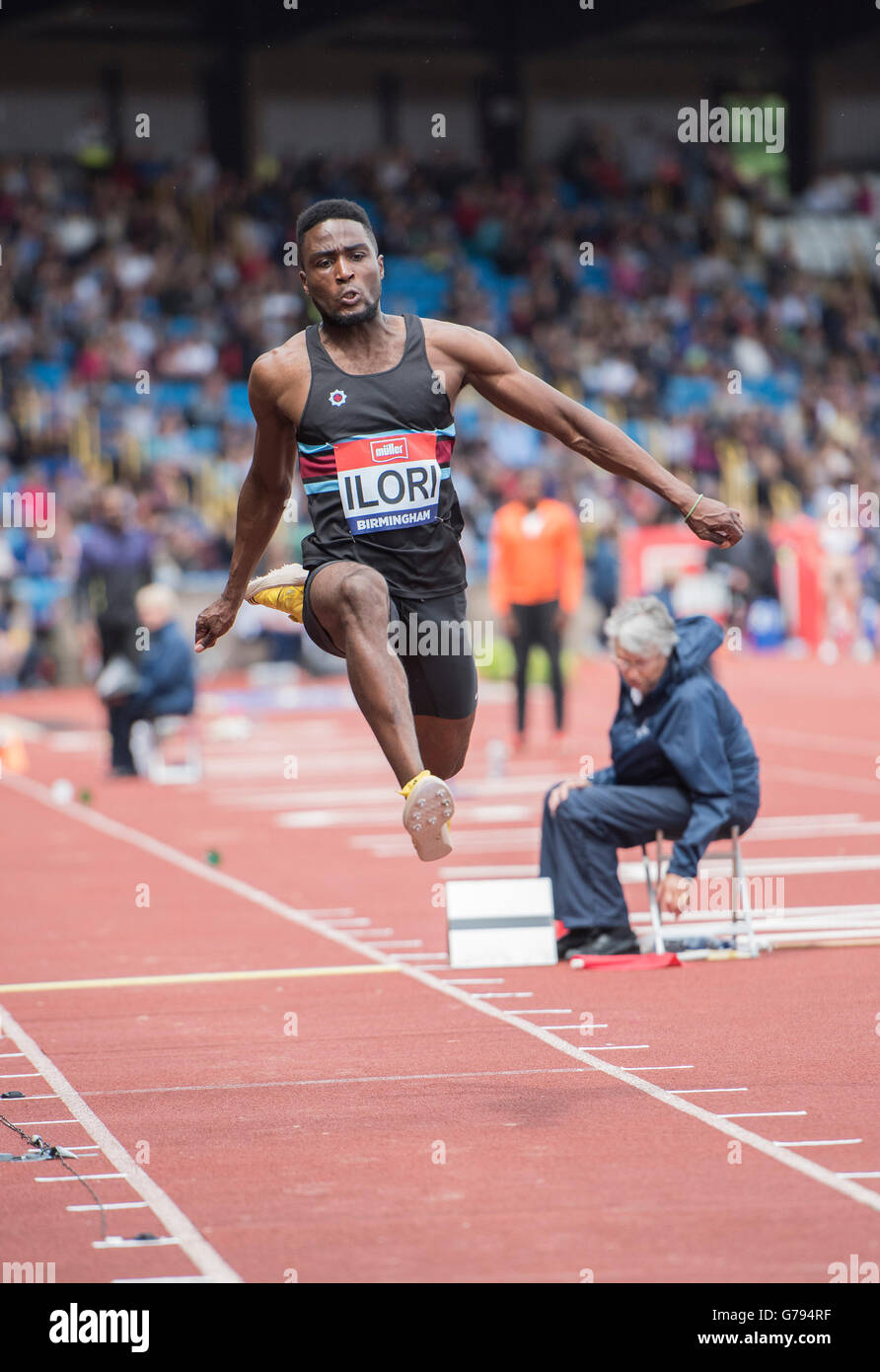 Alexander-Stadion, Birmingham, UK. 25. Juni 2016. Der britischen Leichtathletik-Weltmeisterschaft 2016. Jonathan Ilori konkurriert in der Mens Triple Jump Finale bei der britischen Leichtathletik-Weltmeisterschaft in Birmingham. Bildnachweis: Aktion Plus Sport/Alamy Live-Nachrichten Stockfoto