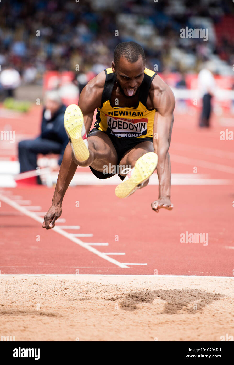 Alexander-Stadion, Birmingham, UK. 25. Juni 2016. Der britischen Leichtathletik-Weltmeisterschaft 2016. Kola Adedoyin konkurriert in der Mens Triple Jump Finale bei der britischen Leichtathletik-Weltmeisterschaft in Birmingham. Bildnachweis: Aktion Plus Sport/Alamy Live-Nachrichten Stockfoto