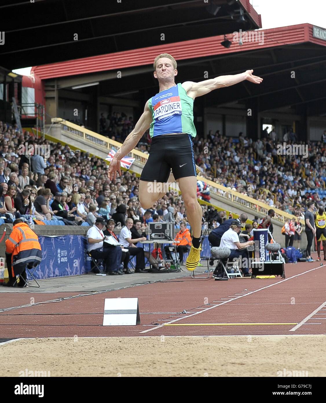Birmingham, Vereinigtes Königreich. 26. Juni 2016. Daniel Gardiner (Sheffield) gewinnt Weitsprung Herren. Britische Meisterschaften. Alexander-Stadion. Birmingham. VEREINIGTES KÖNIGREICH. 26.06.2016. Bildnachweis: Sport In Bilder/Alamy Live-Nachrichten Stockfoto