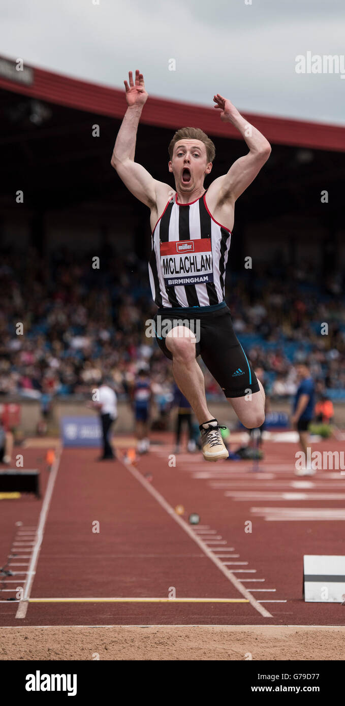 Alexander-Stadion, Birmingham, UK. 26. Juni 2016. Der britischen Leichtathletik-Weltmeisterschaft 2016. James McLachian konkurriert in der Mens Long Jump Finale bei der britischen Leichtathletik-Weltmeisterschaft in Birmingham. © Aktion Plus Sport/Alamy Live-Nachrichten Stockfoto