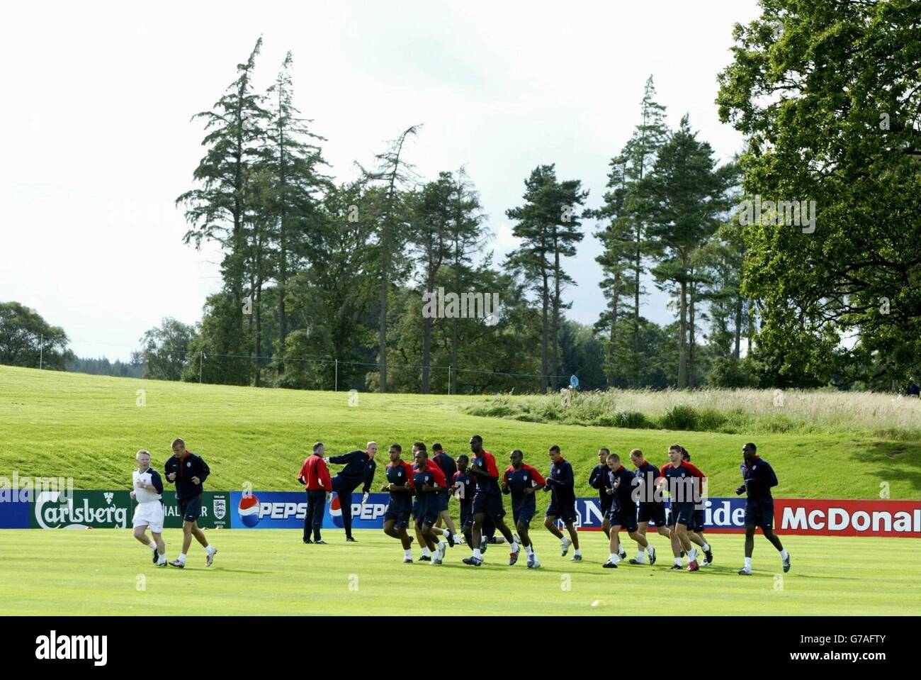 Die englische Fußballmannschaft trainiert in Slaley Hall, Northumberland, vor Englands Freundschaftstruppe gegen die Ukraine am Mittwoch. Stockfoto