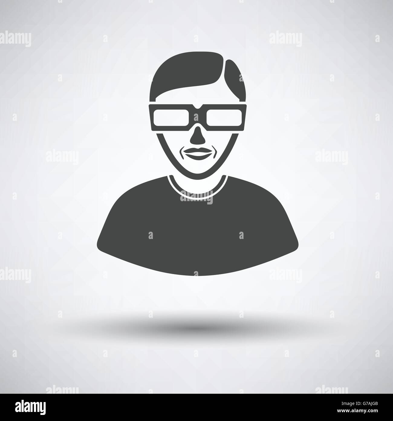 Mann mit Brille 3D-Symbol auf grauem Hintergrund, Runde Schatten. Vektor-Illustration. Stock Vektor