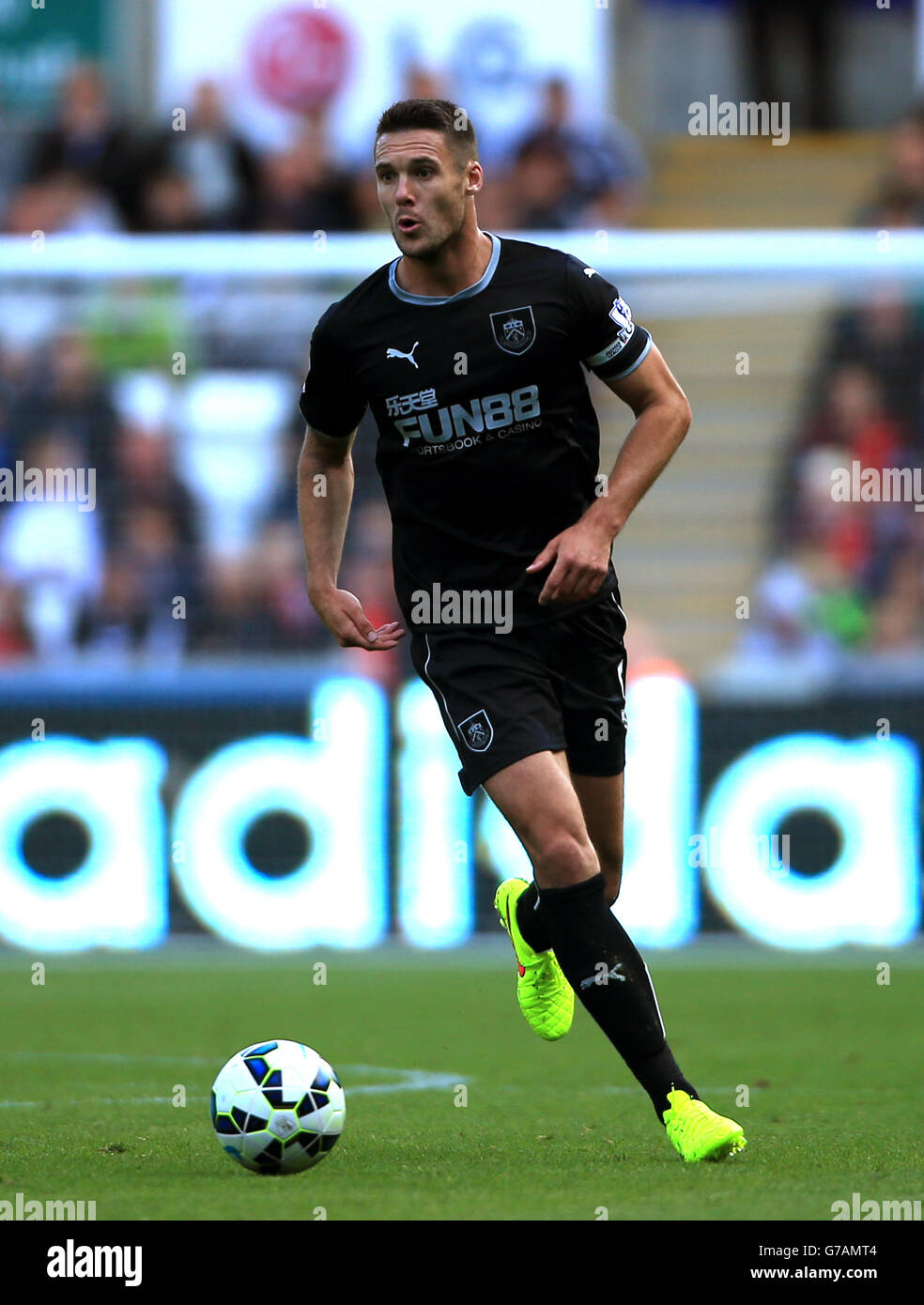 Burnleys Jason Shackell während des Spiels der Barclays Premier League im Liberty Stadium, Swansea. DRÜCKEN Sie VERBANDSFOTO. Bilddatum: Samstag, 23. August 2014. Siehe PA Geschichte FUSSBALL Swansea. Bildnachweis sollte lauten: Nick Potts/PA Wire. Stockfoto