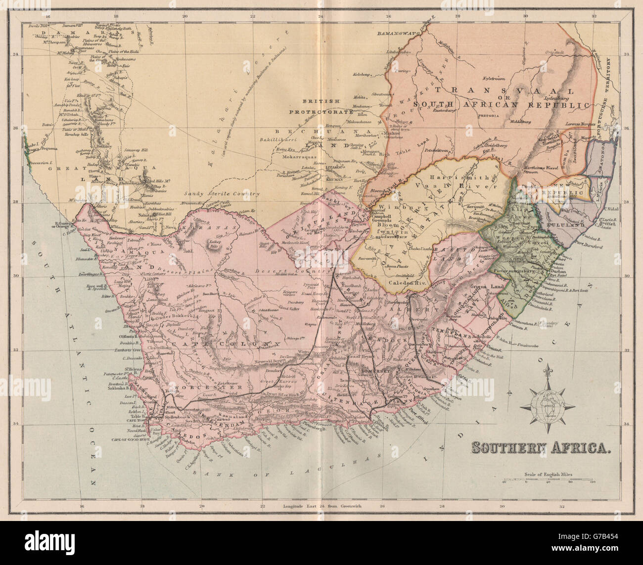 "Südafrika". Zululand "Neue Republik" Fluss Oranjefreistaat, 1890-Karte Stockfoto