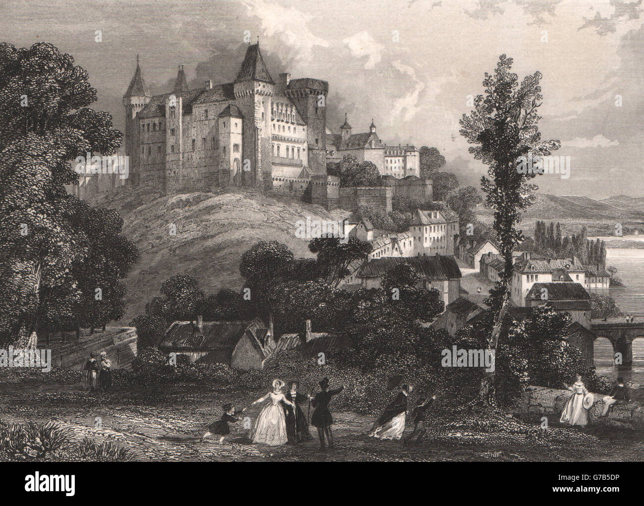 CHÂTEAU DE PAU. Pyrénées-Atlantiques, antique print 1844 Stockfoto