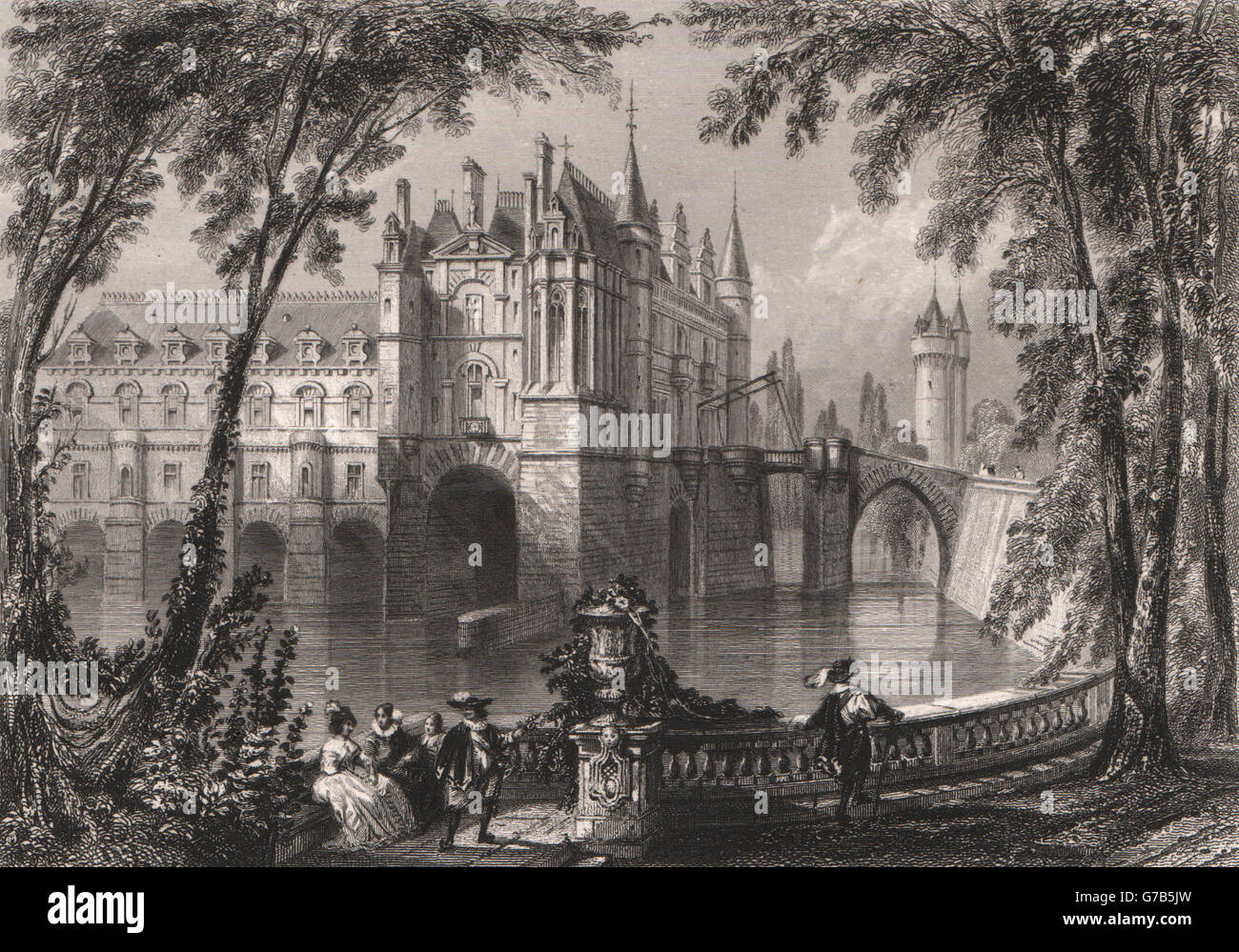 CHÂTEAU DE CHENONCEAUX. Indre-et-Loire, antike print 1844 Stockfoto