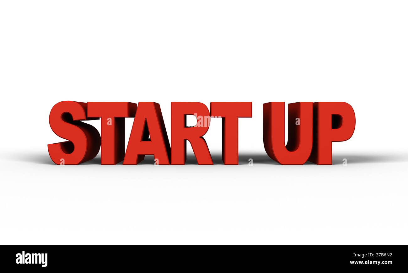 Start Up rot 3D-Text auf weißem Hintergrund Stockfoto
