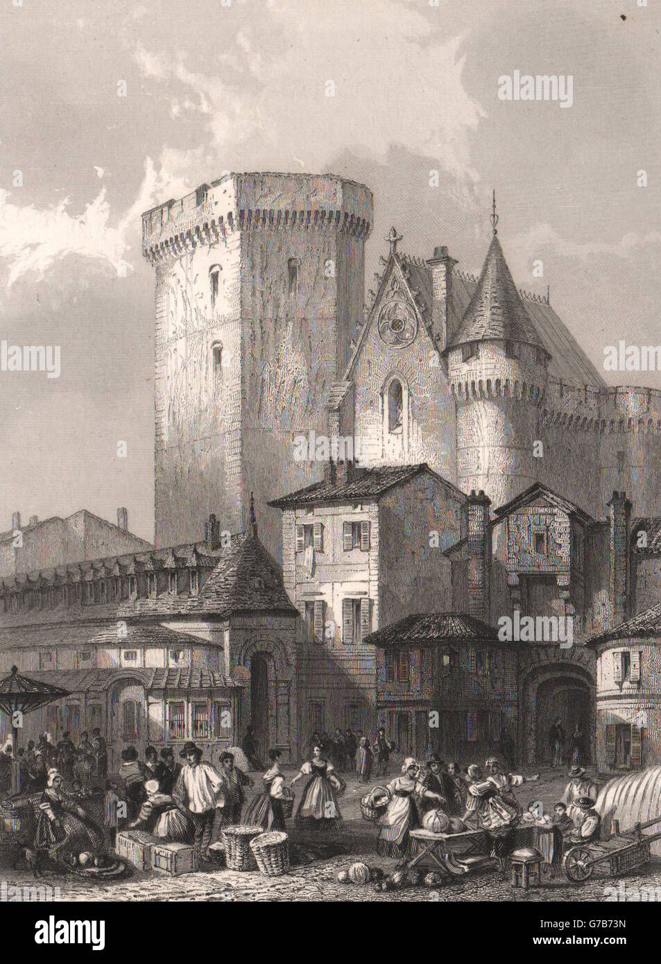ANGOULÊME. Place du Marché. Charente, antiken Druck 1844 Stockfoto