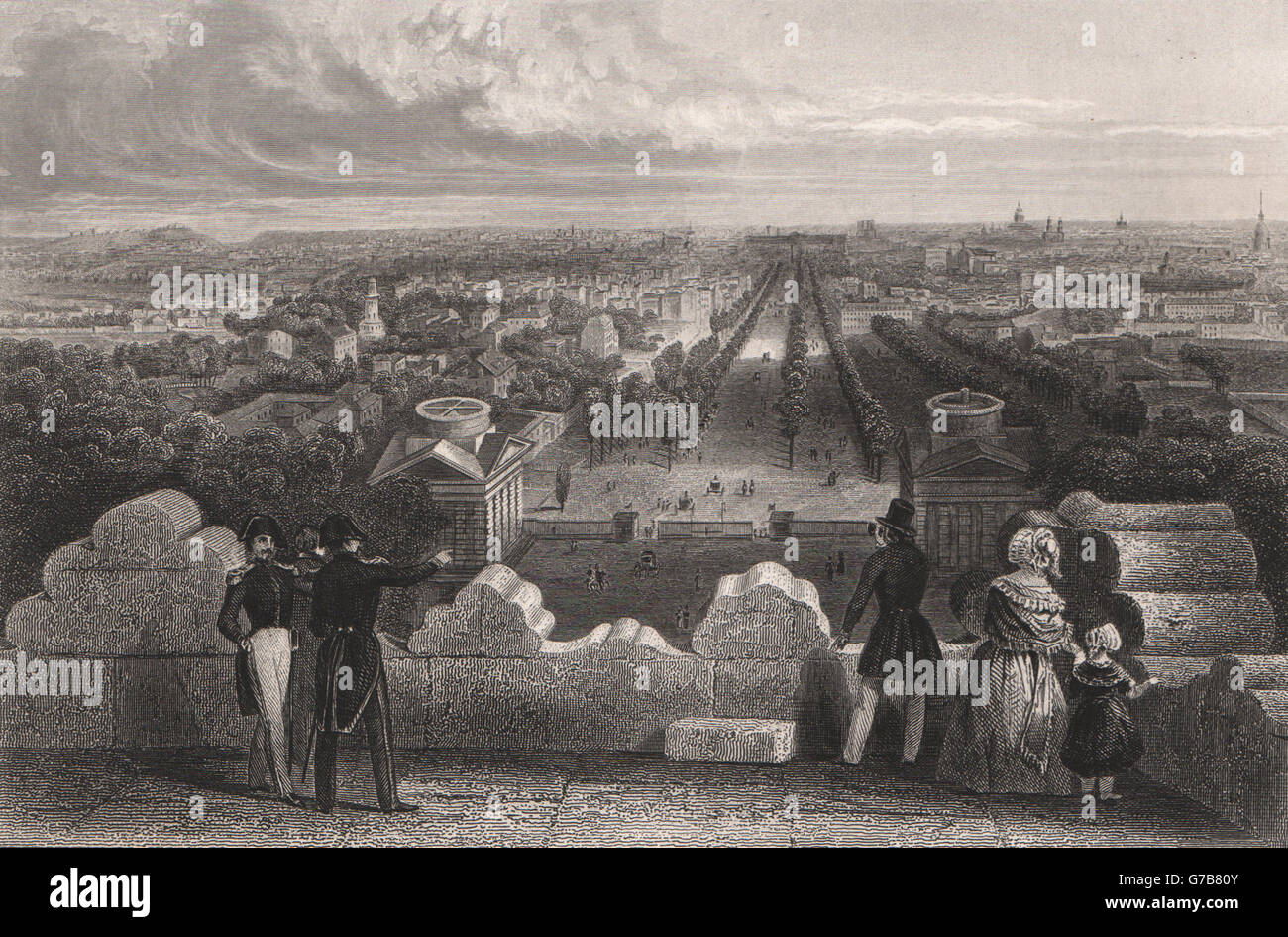 PARIS. Vue Générale. Paris, antike print 1844 Stockfoto