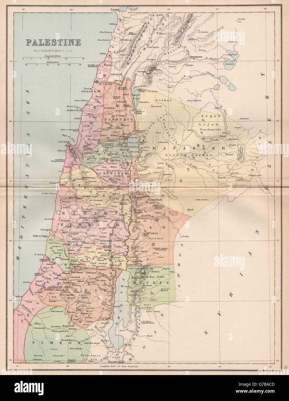PALÄSTINA. 12 Stämme Israels. JudäaSamaria Galiläa. Bartholomäus, 1878Karte Stockfotografie