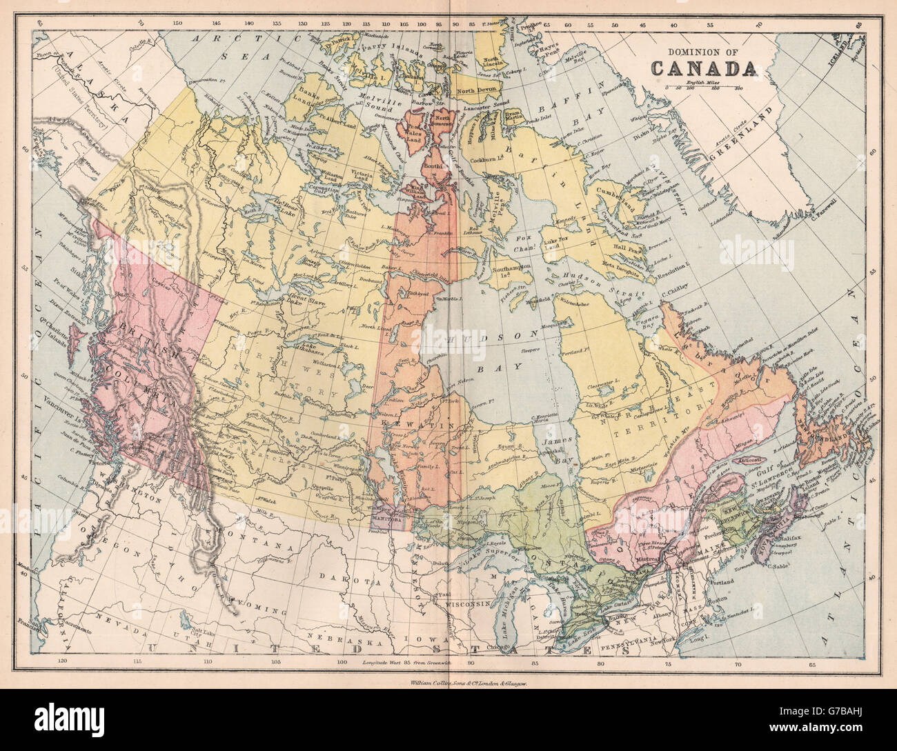 KANADA-OSTEN. "Dominion of Canada". Ontario Quebec NB NS. Bartholomäus, 1878-Karte Stockfoto