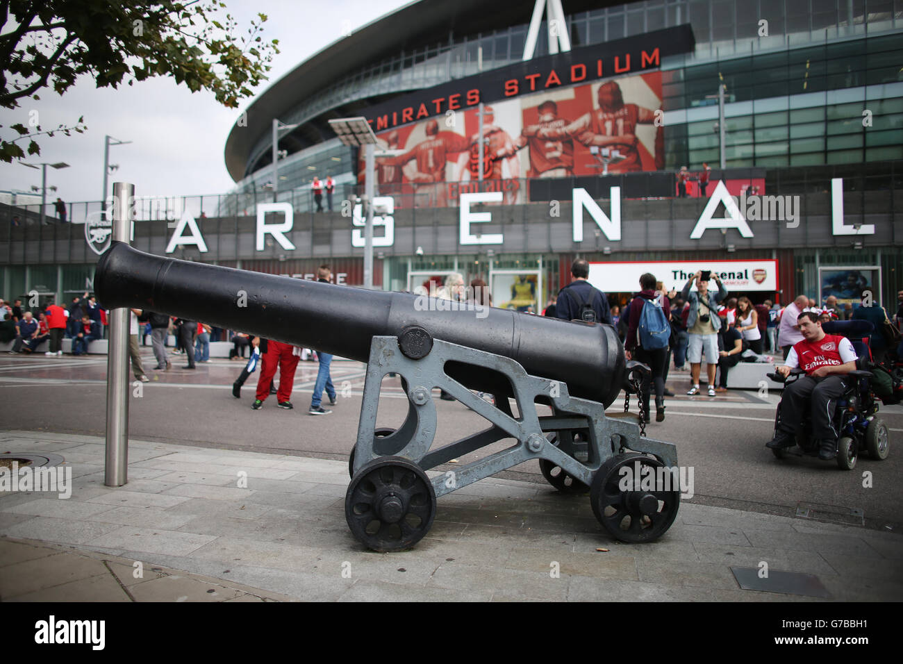 Fußball - Barclays Premier League - Arsenal gegen Manchester City - Emirates Stadium. Fans vor dem Spiel der Barclays Premier League im Emirates Stadium, London. Stockfoto